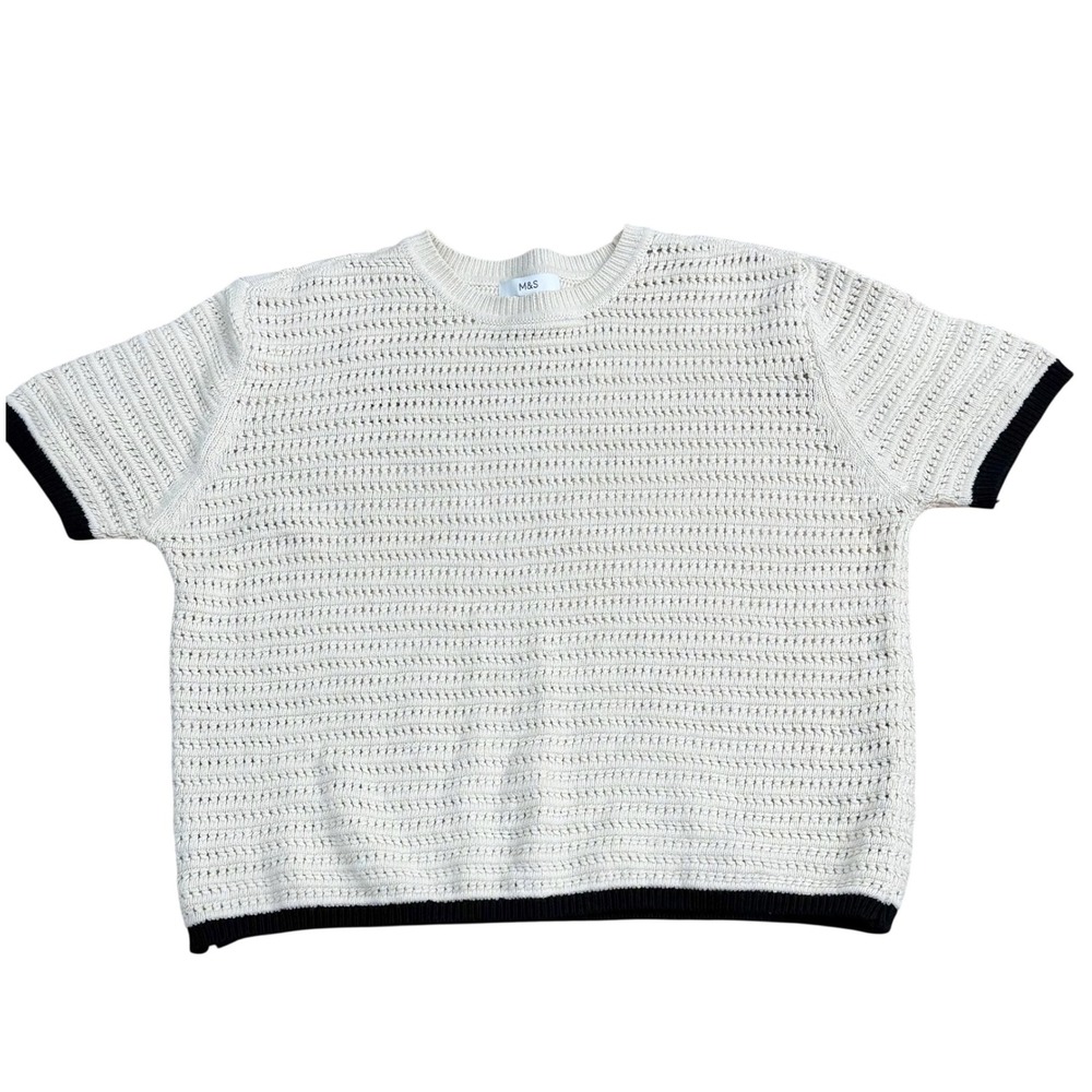 M&S (Ecru) Short Sleeve Knit Sweater Women Size L